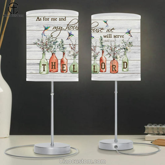 Hummingbird Floral Vases - As For Me And My House Joshua 2415 Bible Verse Table Lamp For Bedroom - Christian Room Decor