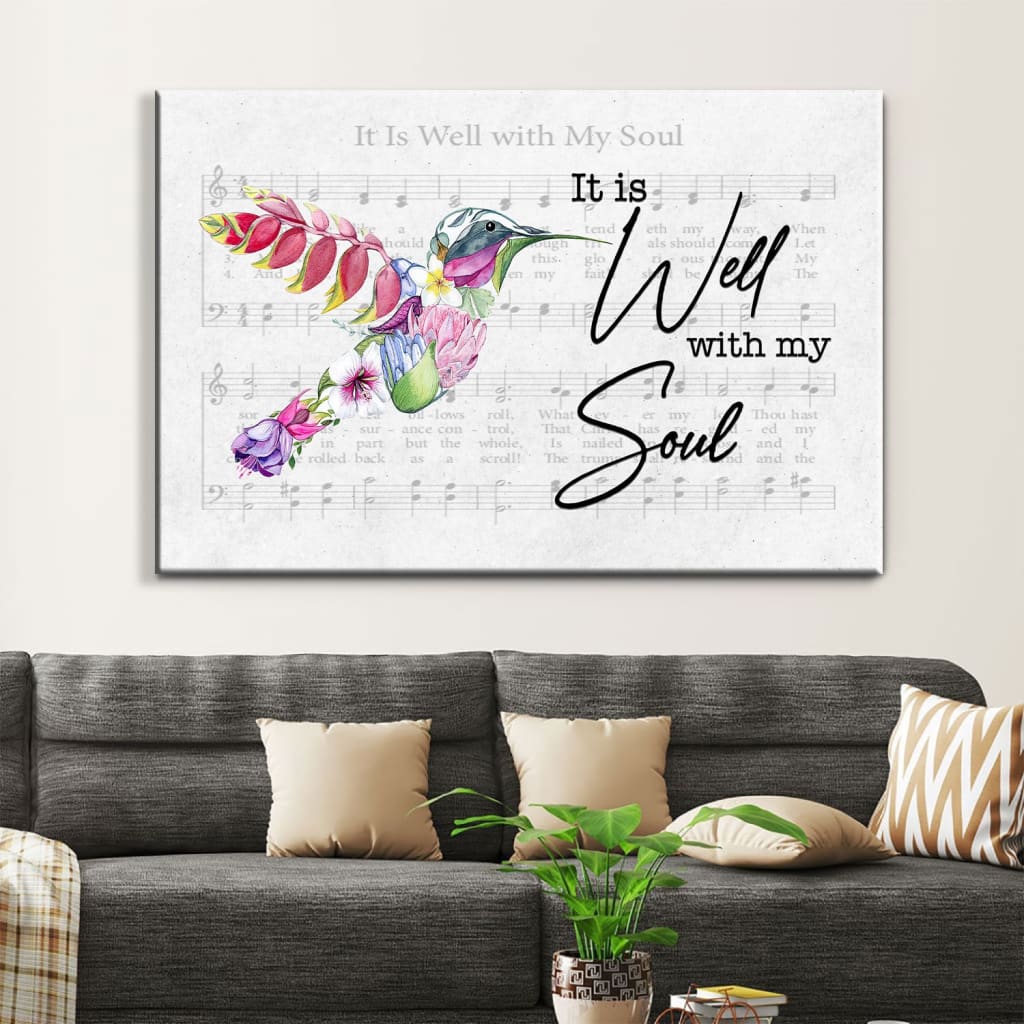 Hummingbird Flower, It Is Well With My Soul Wall Art Canvas - Religious Wall Decor