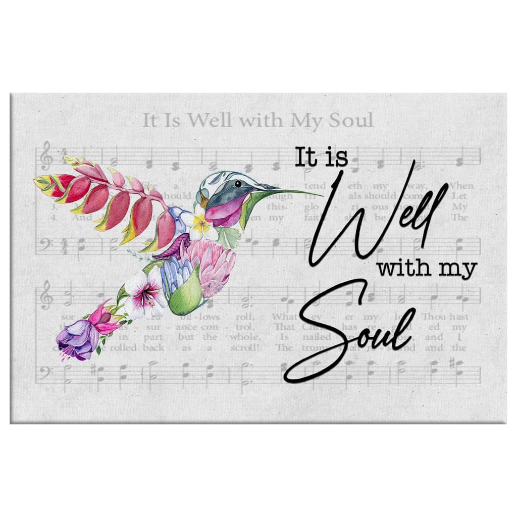 Hummingbird Flower, It Is Well With My Soul Wall Art Canvas - Religious Wall Decor