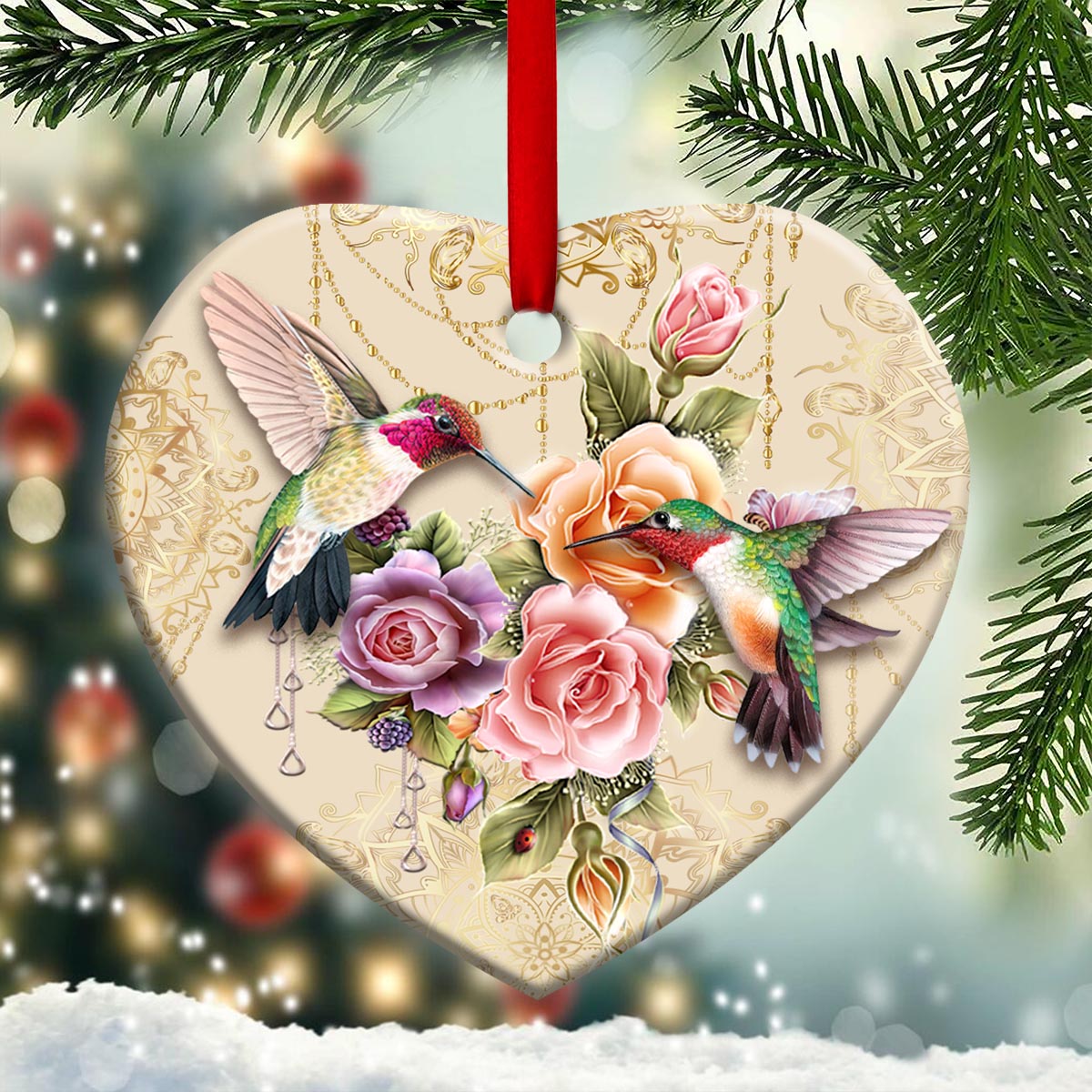 Hummingbird Flower Mandala Heart Ornament - Christmas Ornament - Ciaocustom