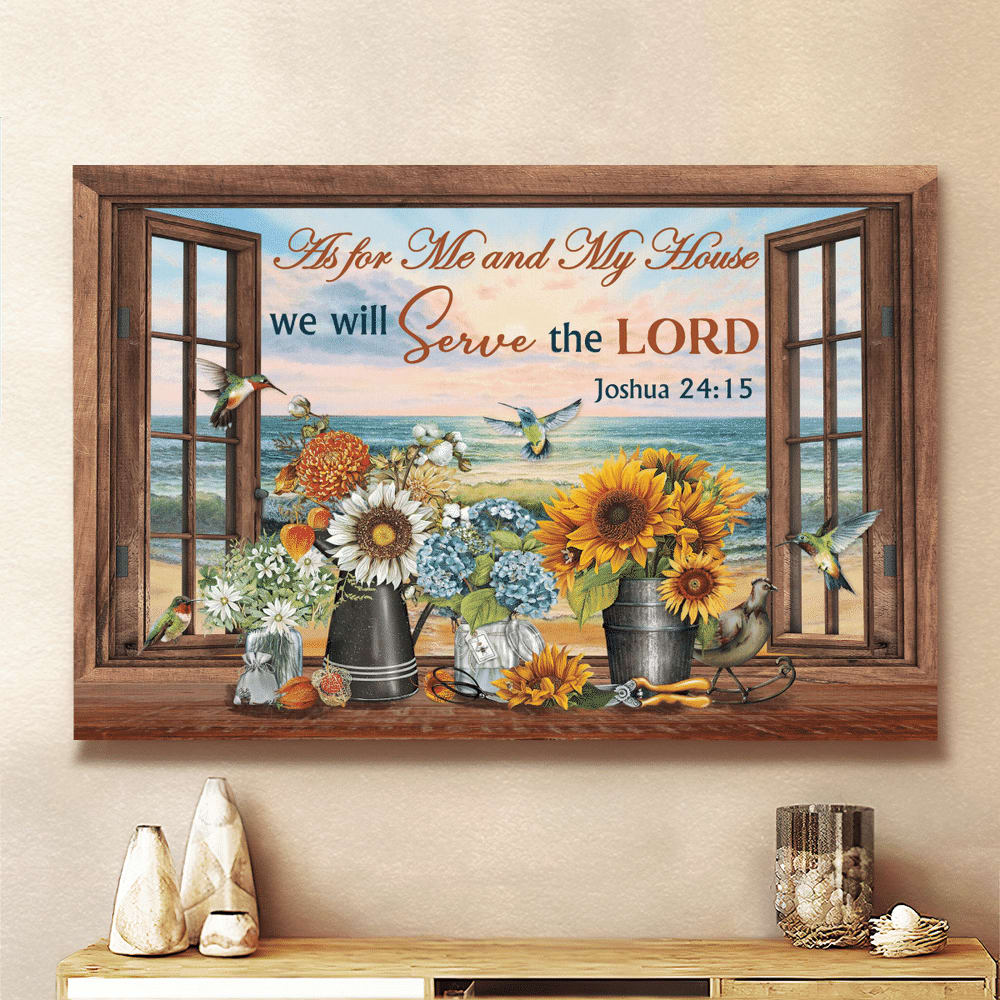 Hummingbird Flowers Beach We Will Serve The Lord Canvas Wall Art - Christian Poster - Religious Wall Decor