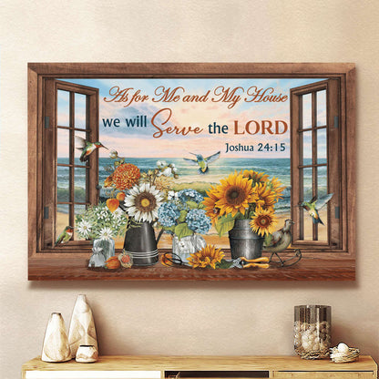 Hummingbird Flowers Beach We Will Serve The Lord Canvas Wall Art - Christian Poster - Religious Wall Decor