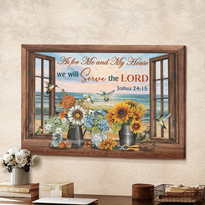 Hummingbird Flowers Beach We Will Serve The Lord Canvas Wall Art - Christian Poster - Religious Wall Decor