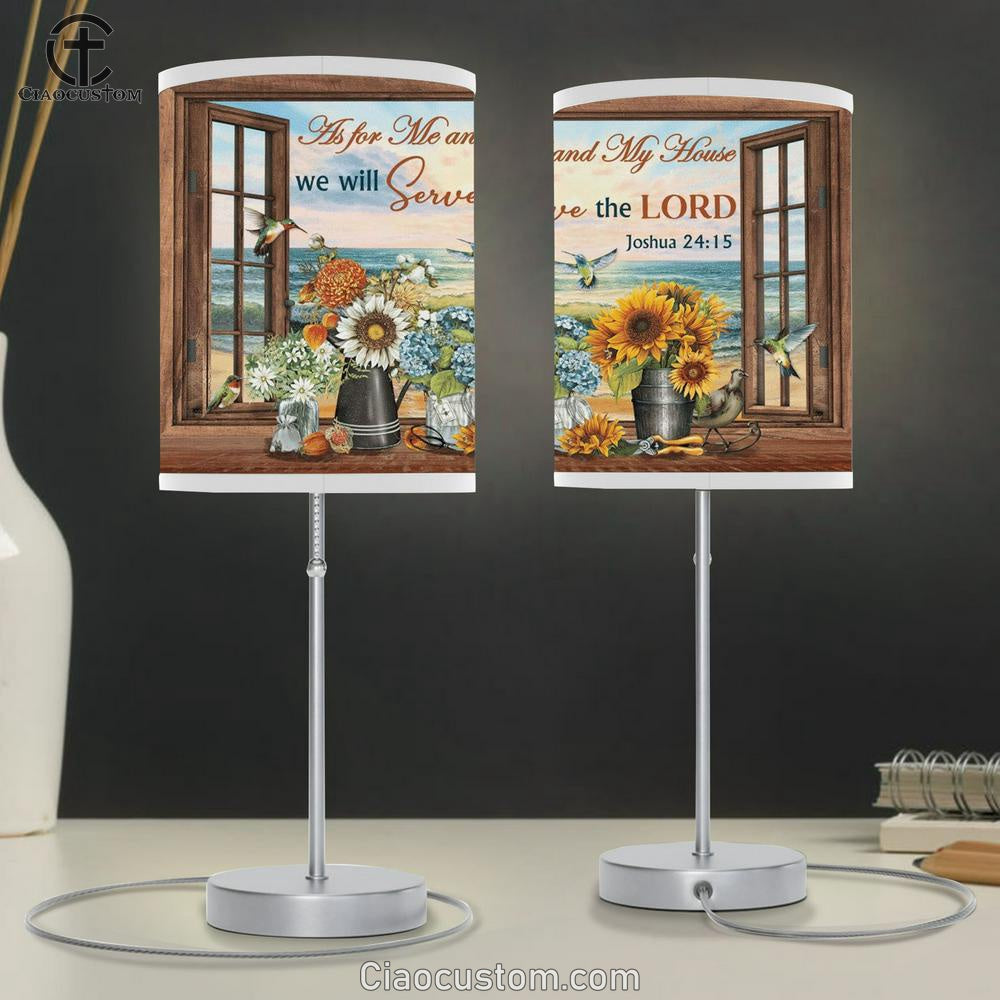 Hummingbird Flowers Beach We Will Serve The Lord Table Lamp