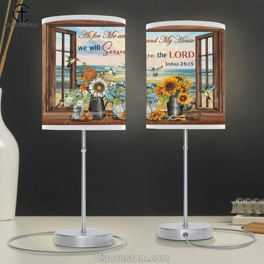 Hummingbird Flowers Beach We Will Serve The Lord Table Lamp