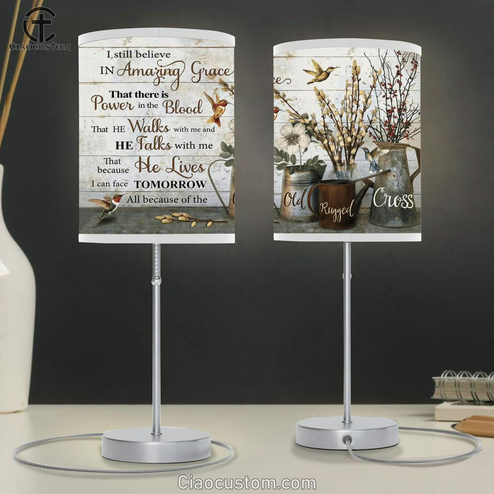 Hummingbird Flowers I Still Believe In Amazing Grace Table Lamp