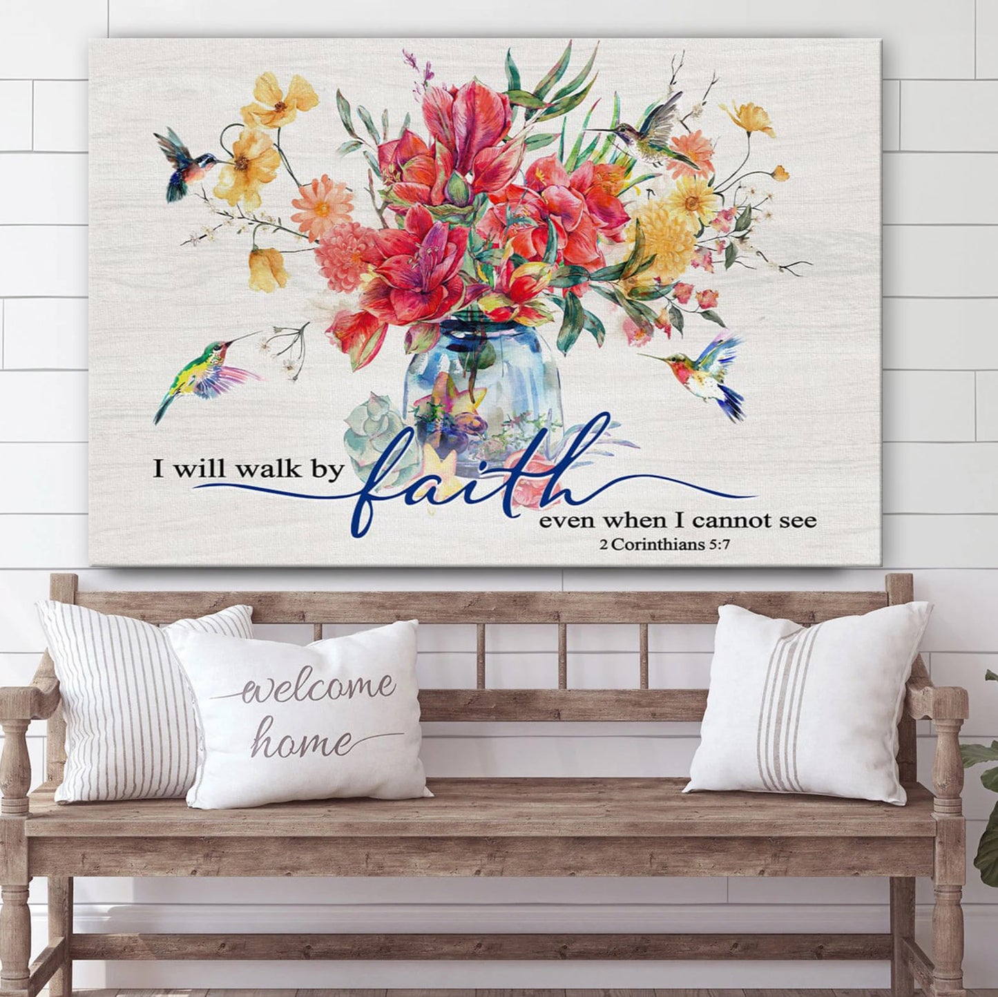 Hummingbird Flowers I Will Walk By Faith Even When Cannot See Wall Art Canvas