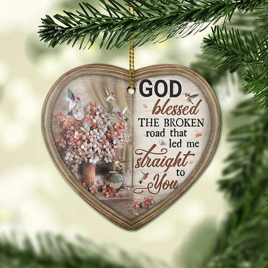 Hummingbird God Blessed Heart Ceramic Ornament - Christmas Ornament - Christmas Gift