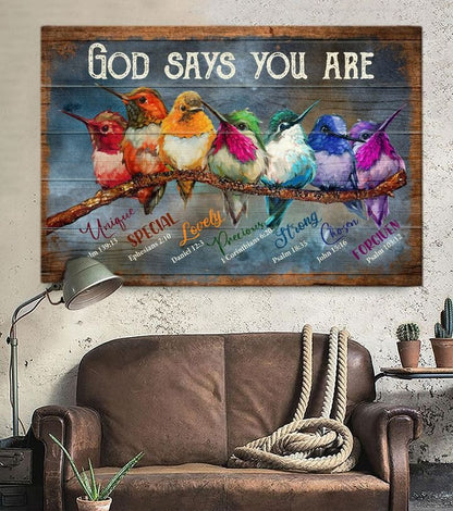 Hummingbird God Says You Are Canvas Wall Art - Christian Poster - Religious Wall Decor