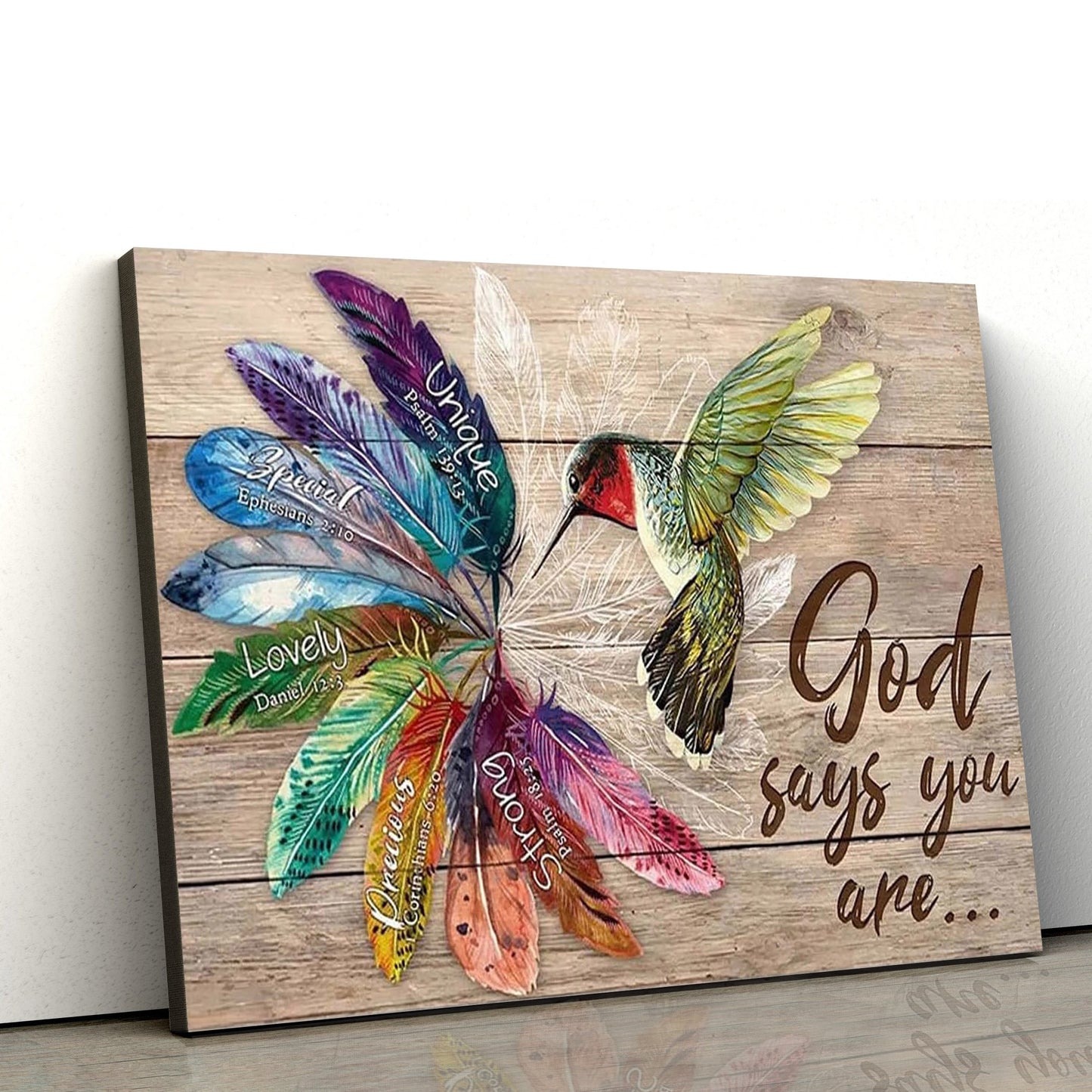 Hummingbird God Says You Are Colorful Feather Wall - Jesus Canvas Pictures - Christian Wall Art