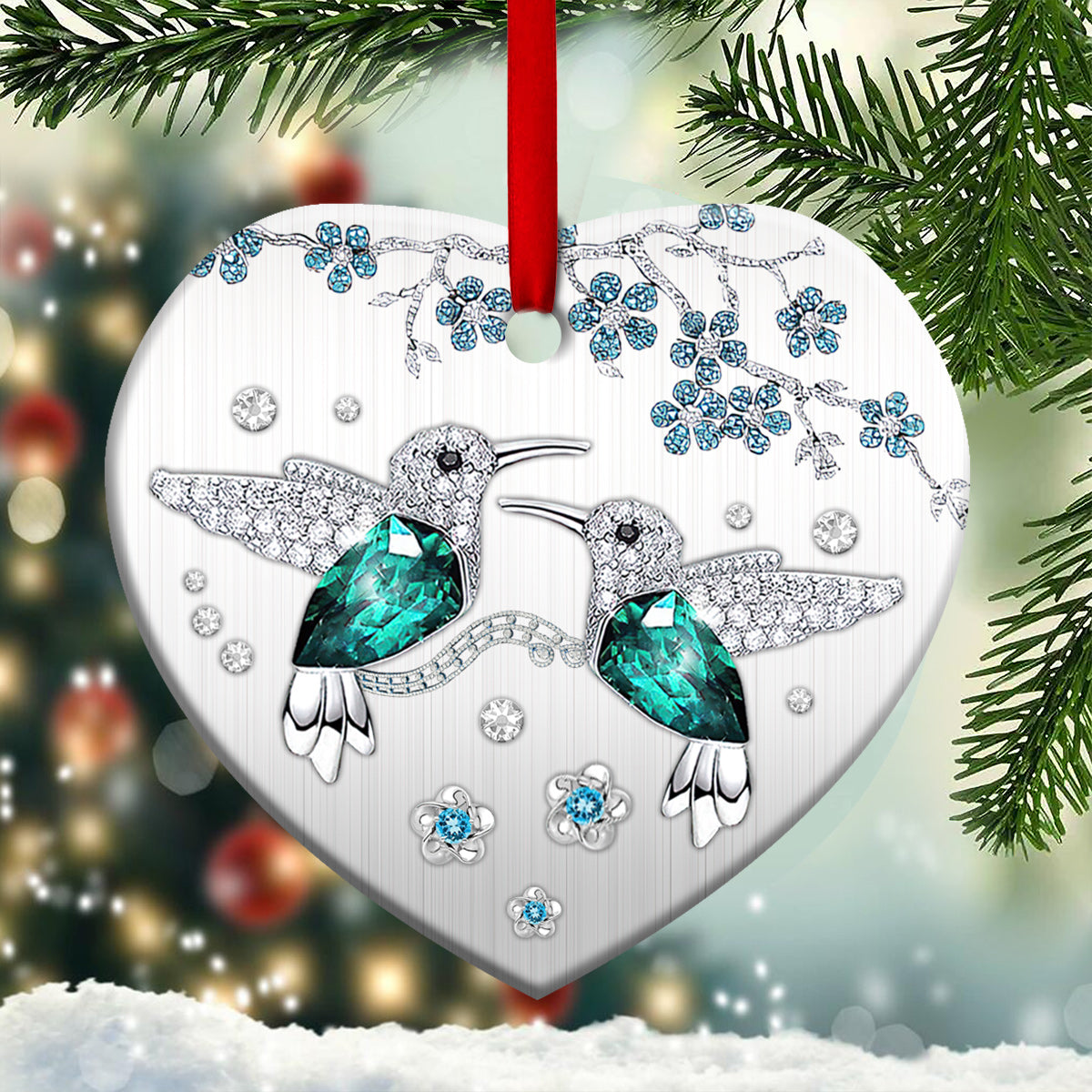 Hummingbird Jewelry Style Heart Ceramic Ornament - Christmas Ornament - Christmas Gift