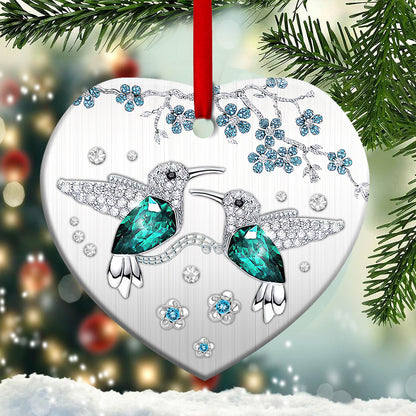 Hummingbird Jewelry Style Heart Ceramic Ornament - Christmas Ornament - Christmas Gift