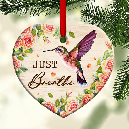 Hummingbird Just Breathe Heart Ceramic Ornament - Christmas Ornament - Christmas Gift