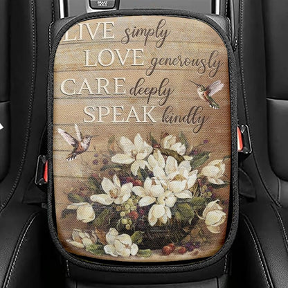 Hummingbird Live Simply Love Generously Care Deeply Speak Kindly Car Center Console Cover, Christian Armrest Seat Cover, Bible Seat Box Cover