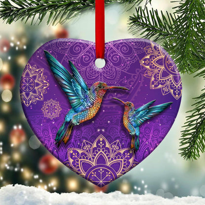 Hummingbird Mandala Heart Ceramic Ornament - Christmas Ornament - Christmas Gift