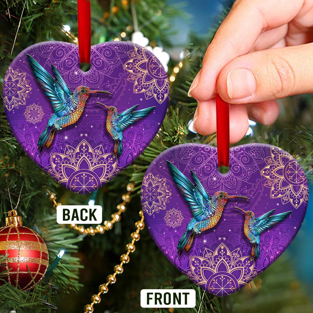 Hummingbird Mandala Heart Ceramic Ornament - Christmas Ornament - Christmas Gift