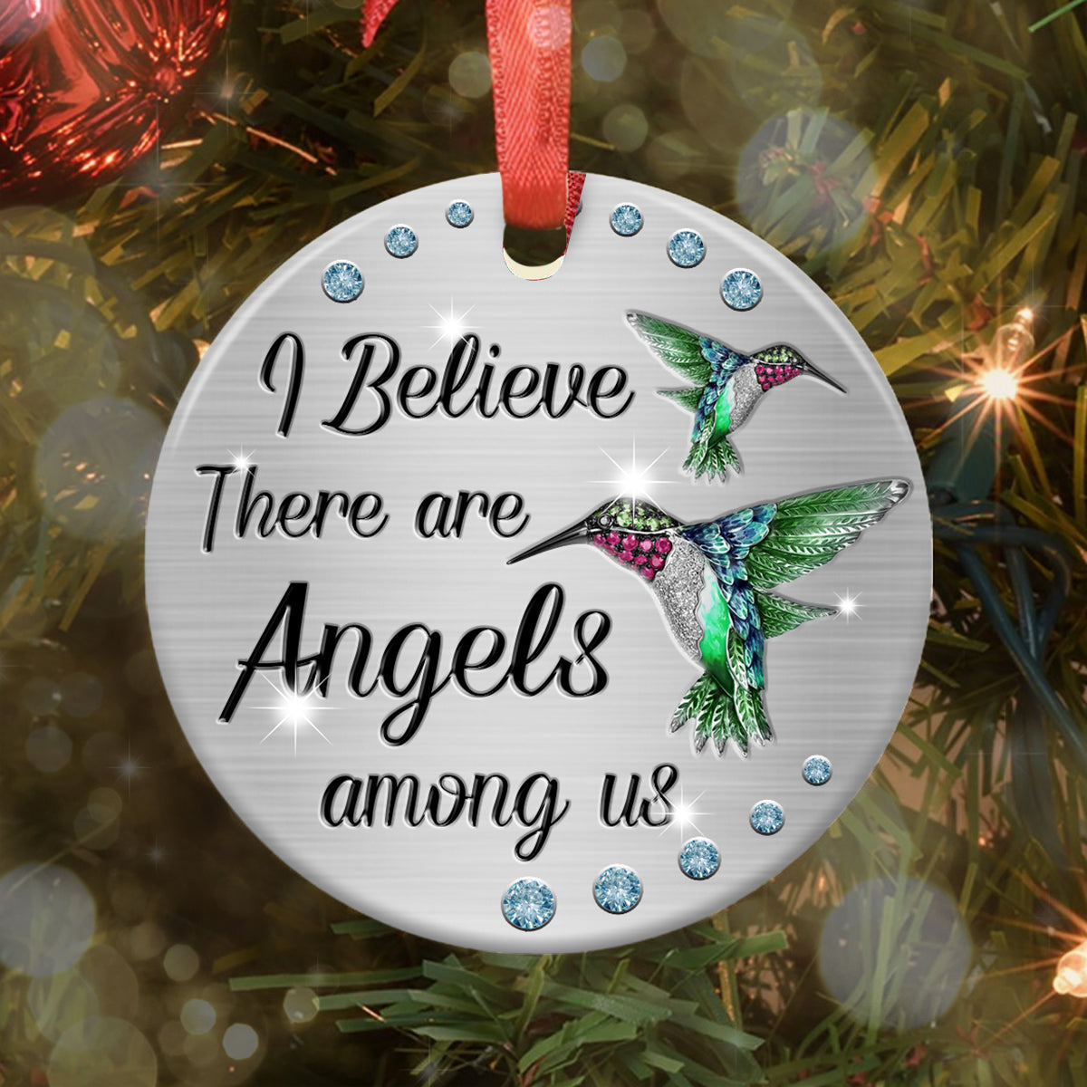 Hummingbird Memorial Angels Among Us Jewelry Style Ceramic Circle Ornament - Decorative Ornament - Christmas Ornament