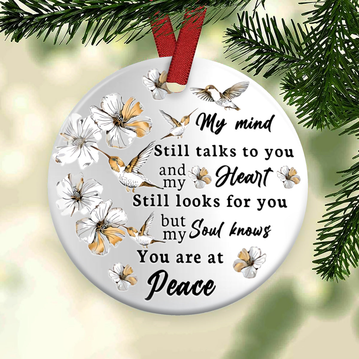 Hummingbird Memorial Jewelry Style Ceramic Circle Ornament - Decorative Ornament - Christmas Ornament