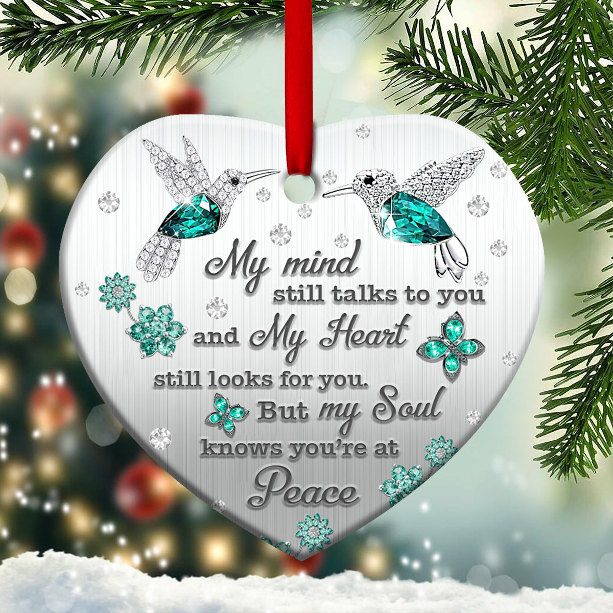 Hummingbird Memorial Jewelry Style Heart Ornament - Christmas Ornament - Ciaocustom