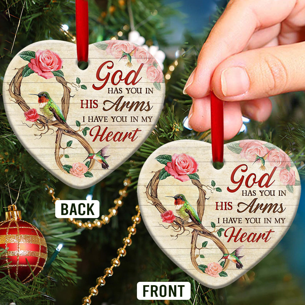 Hummingbird Memorial Wood Style Heart Ceramic Ornament - Christmas Ornament - Christmas Gift