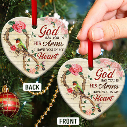 Hummingbird Memorial Wood Style Heart Ceramic Ornament - Christmas Ornament - Christmas Gift