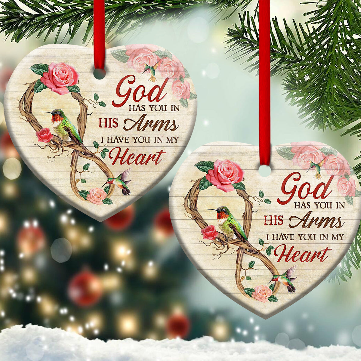 Hummingbird Memorial Wood Style Heart Ceramic Ornament - Christmas Ornament - Christmas Gift