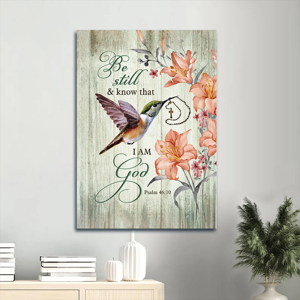 Hummingbird Orange Lily Cross Bracelet Be Still I Am God Canvas Wall Art - Christian Gift