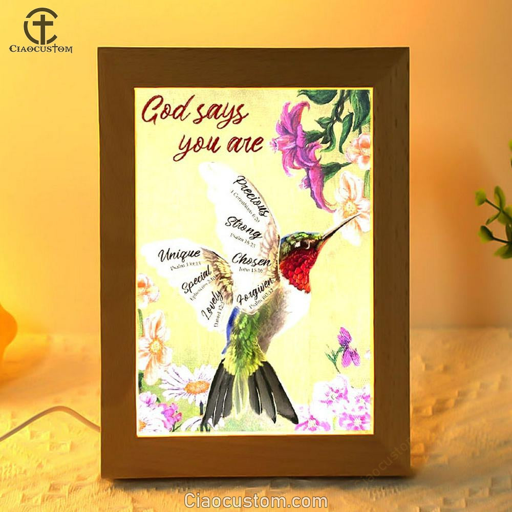 Hummingbird Painting Flowers God Says You Are Frame Lamp