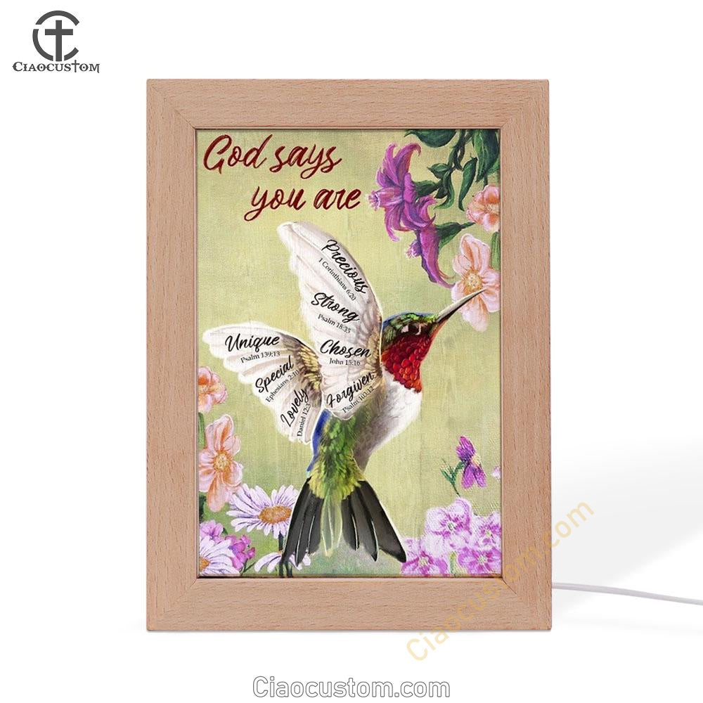 Hummingbird Painting Flowers God Says You Are Frame Lamp