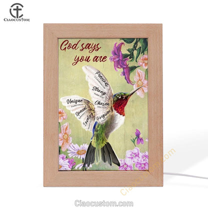 Hummingbird Painting Flowers God Says You Are Frame Lamp