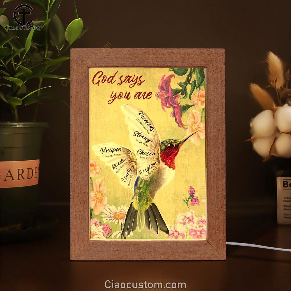 Hummingbird Painting Flowers God Says You Are Frame Lamp