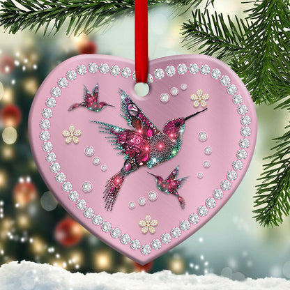 Hummingbird Pink Jewelry Style Heart Ceramic Ornament - Christmas Ornament - Christmas Gift