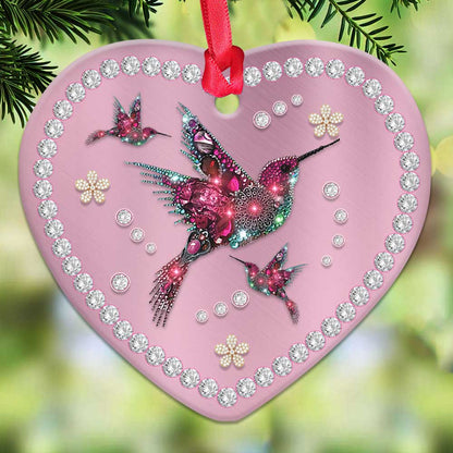 Hummingbird Pink Jewelry Style Heart Ceramic Ornament - Christmas Ornament - Christmas Gift