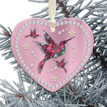 Hummingbird Pink Jewelry Style Heart Ceramic Ornament - Christmas Ornament - Christmas Gift