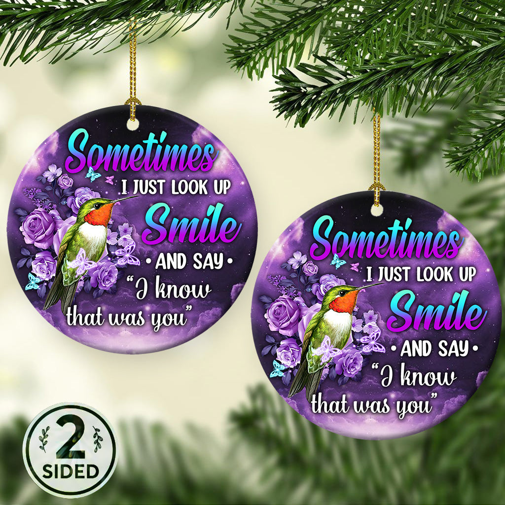 Hummingbird Purple Rose Memorial Ceramic Circle Ornament - Decorative Ornament - Christmas Ornament