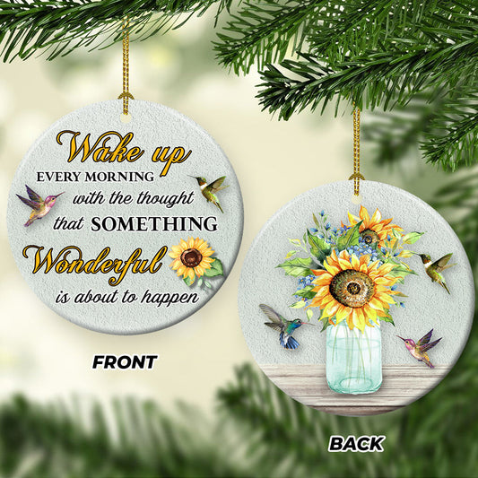 Hummingbird Something Wonderful Ceramic Circle Ornament - Decorative Ornament - Christmas Ornament