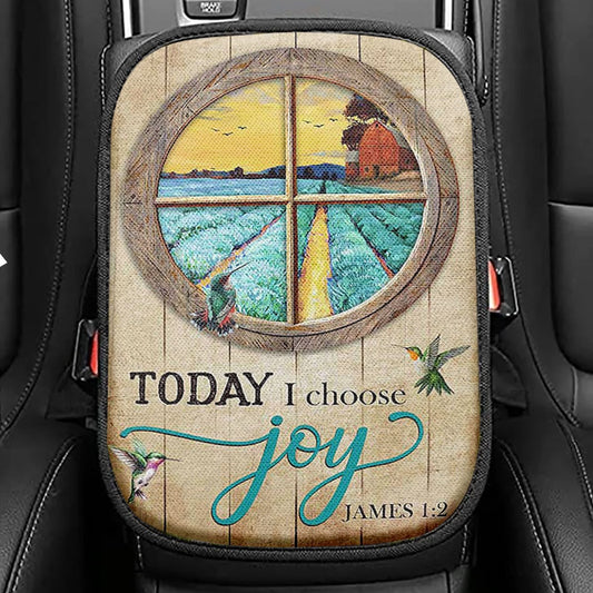 Hummingbird Today I Choose Joy Seat Box Cover, Bible Verse Car Center Console Cover, Inspirational Car Interior Accessories
