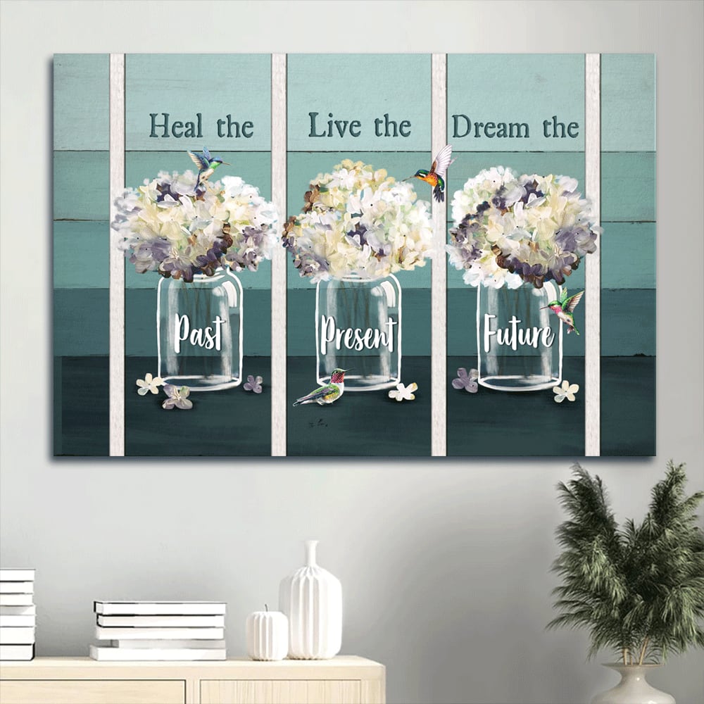Hummingbird Watercolor Flowers Inspirational Quote Dream The Future Canvas Wall Art - Christian Wall Decor