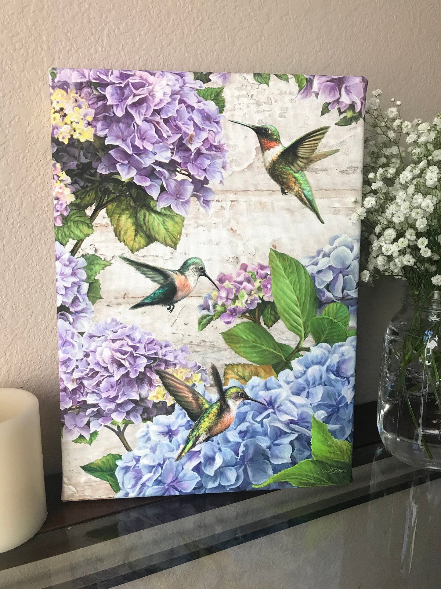 Hummingbirds And Hydrangeas Canvas Wall Art - Christian Wall Decor - Religious Gift