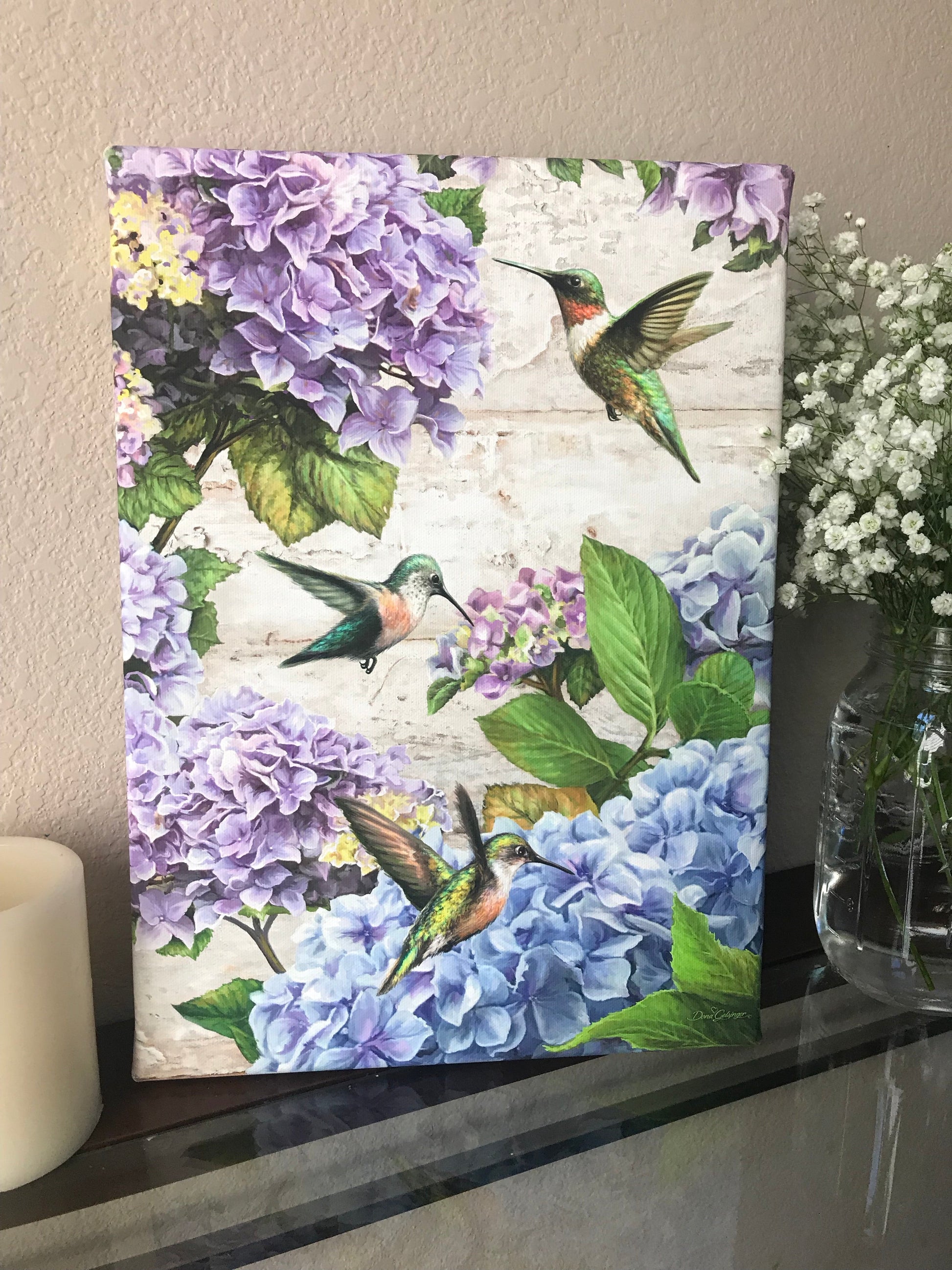Hummingbirds And Hydrangeas Canvas Wall Art - Christian Wall Decor - Religious Gift