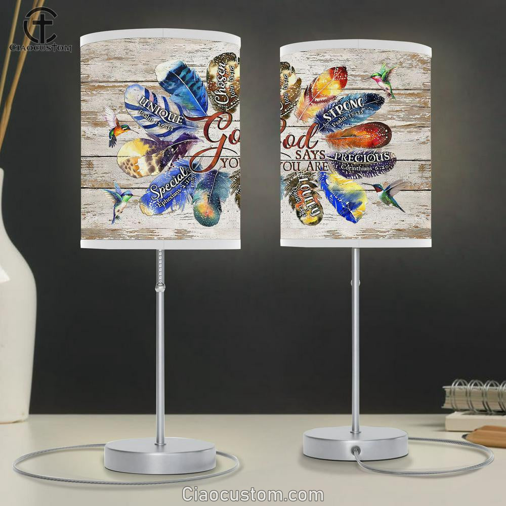 Hummingbirds God Says You Are Chosen Lamp Art Table Lamp - Christian Lamp Art - Religious Art