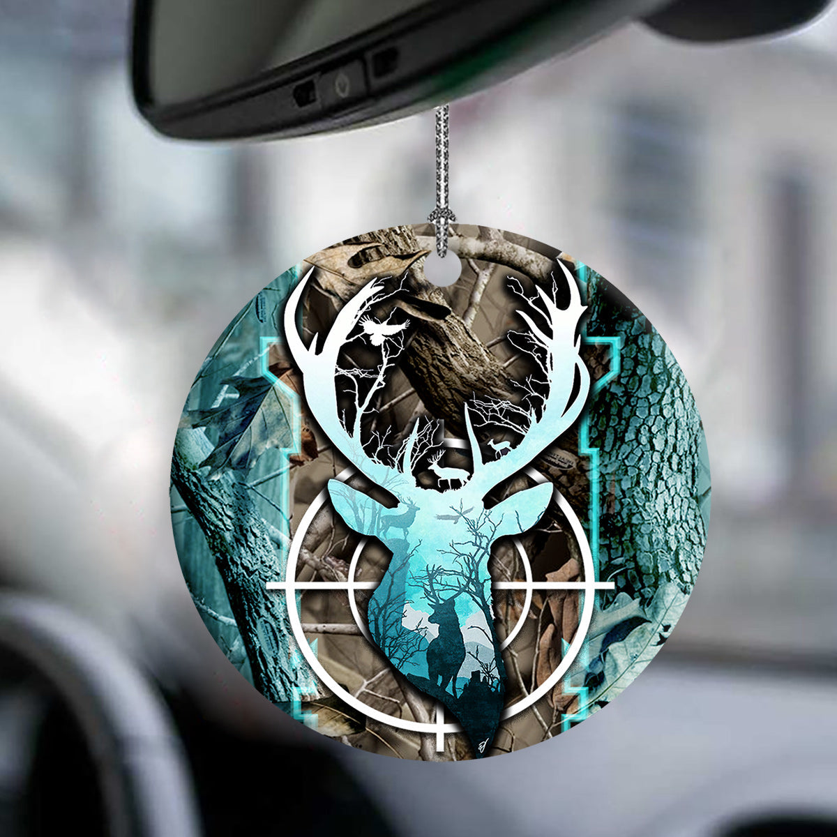 Hunting Blue Deer Hunting Ceramic Circle Ornament - Decorative Ornament - Christmas Ornament