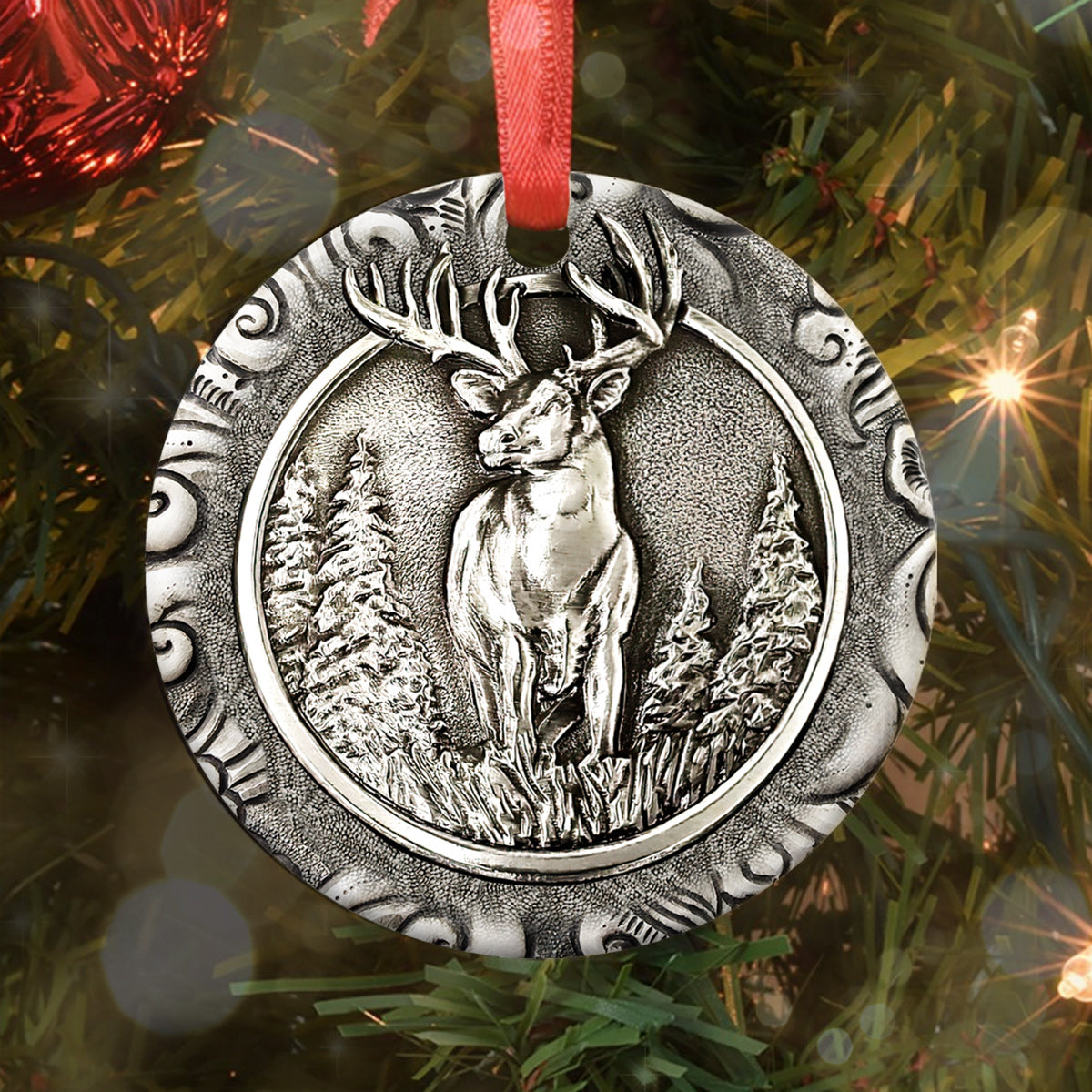 Hunting Metal Style Deer Hunting Ceramic Circle Ornament - Decorative Ornament - Christmas Ornament