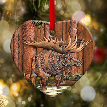 Hunting Wooden Style Moose Hunting Heart Ceramic Ornament - Christmas Ornament - Christmas Gift