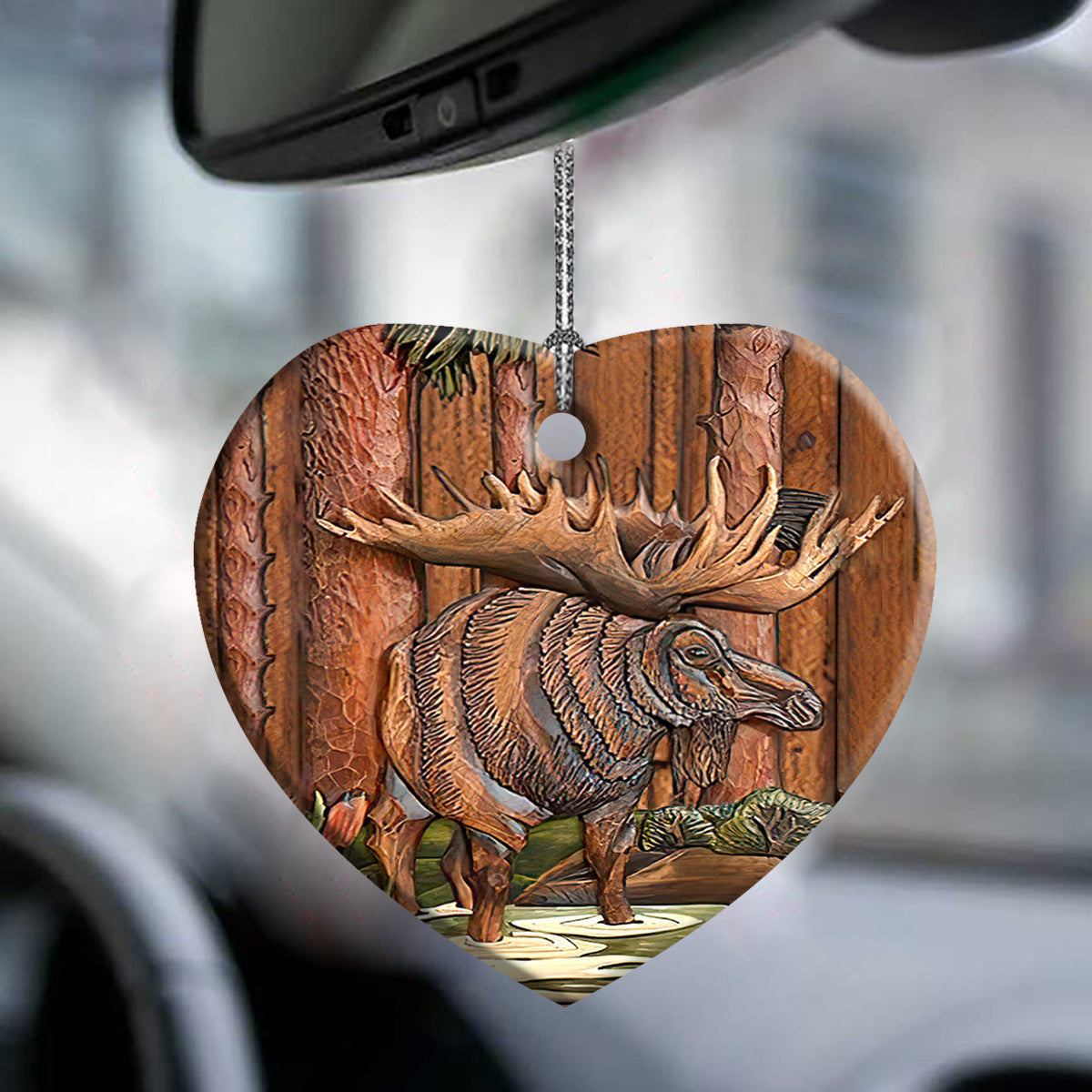 Hunting Wooden Style Moose Hunting Heart Ceramic Ornament - Christmas Ornament - Christmas Gift