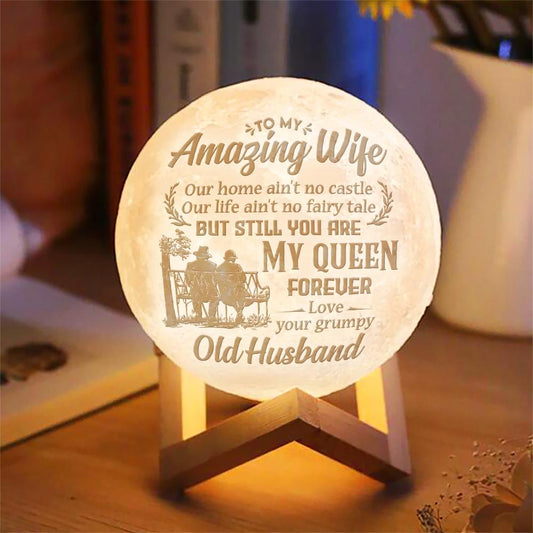 Husband To Wife My Queen Forever 3d Printed Moon Lamp - To My Wife - Valentines Gifts For Wife - Marriage Gifts For Couple - Anniversary Gift