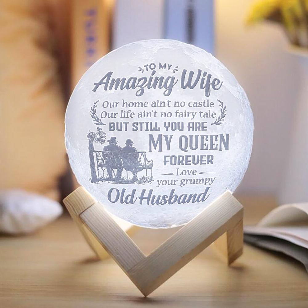 Husband To Wife My Queen Forever 3d Printed Moon Lamp - To My Wife - Valentines Gifts For Wife - Marriage Gifts For Couple - Anniversary Gift