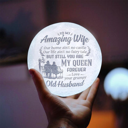 Husband To Wife My Queen Forever 3d Printed Moon Lamp - To My Wife - Valentines Gifts For Wife - Marriage Gifts For Couple - Anniversary Gift