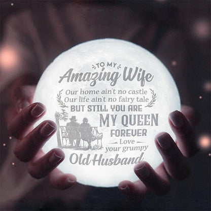 Husband To Wife My Queen Forever 3d Printed Moon Lamp - To My Wife - Valentines Gifts For Wife - Marriage Gifts For Couple - Anniversary Gift