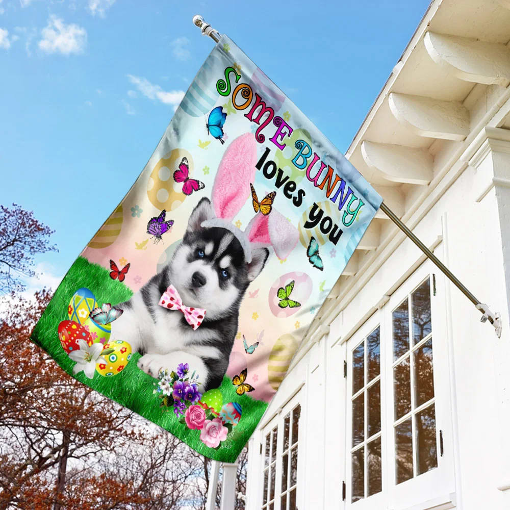 Husky Easter Some Bunny Loves You House Flag - Happy Easter Garden Flag - Decorative Easter Flags